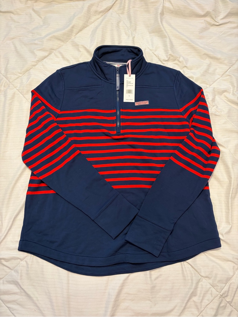 Vineyard Vines Women’s Shep Shirt Navy & Red Striped Quarter-Zip Sweatshirt NWT